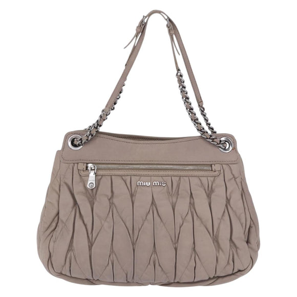 Miu Miu Matelasse Chain Shoulder Bag Leather Beige Silver Auth ka6124M