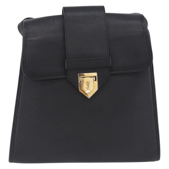 SAINT LAURENT Shoulder Bag Leather Black Gold Tone Auth ka6131