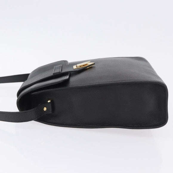 SAINT LAURENT Shoulder Bag Leather Black Gold Tone Auth ka6131