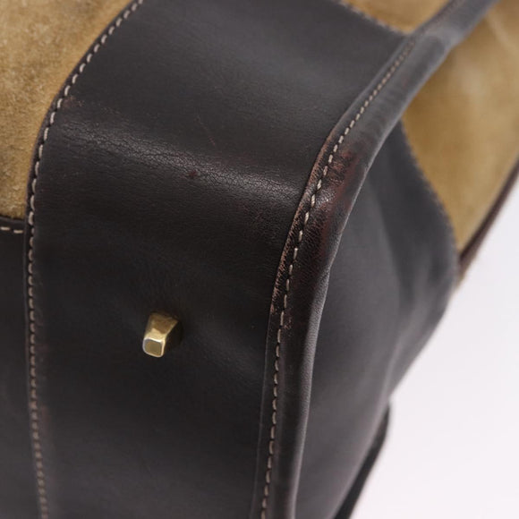 LOEWE Amazona 32 Hand Bag Suede Beige Gold Tone Auth ka6134