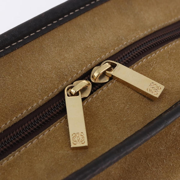 LOEWE Amazona 32 Hand Bag Suede Beige Gold Tone Auth ka6134
