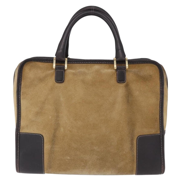 LOEWE Amazona 32 Hand Bag Suede Beige Gold Tone Auth ka6134