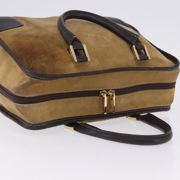 LOEWE Amazona 32 Hand Bag Suede Beige Gold Tone Auth ka6134