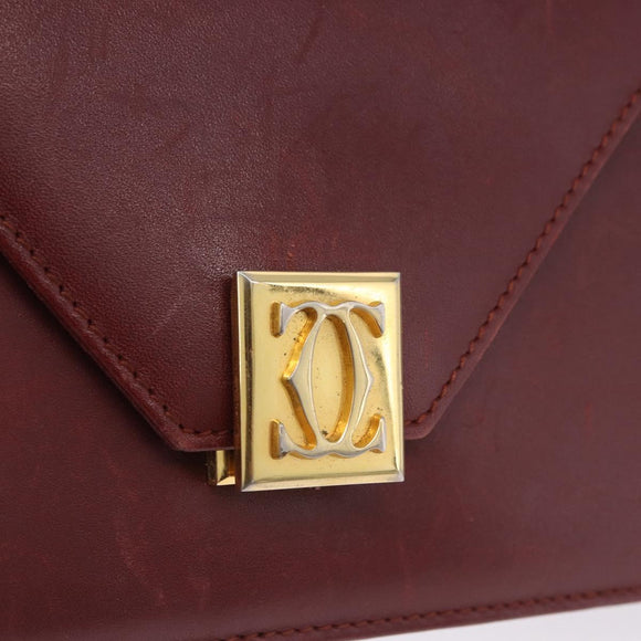 CARTIER Must Line Shoulder Bag Leather Bordeaux Gold Tone Auth ka6136