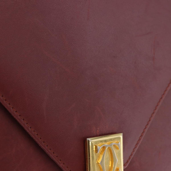 CARTIER Must Line Shoulder Bag Leather Bordeaux Gold Tone Auth ka6136