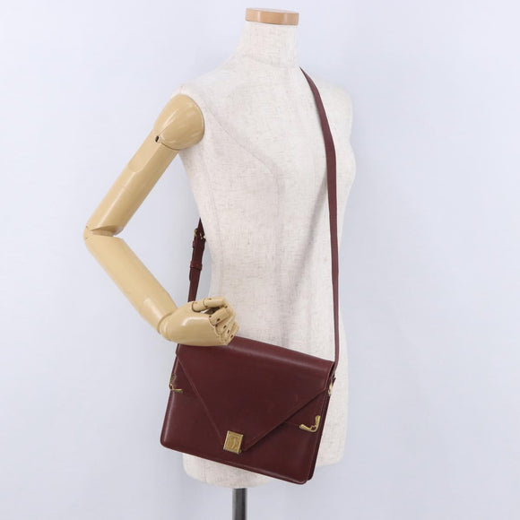 CARTIER Must Line Shoulder Bag Leather Bordeaux Gold Tone Auth ka6136