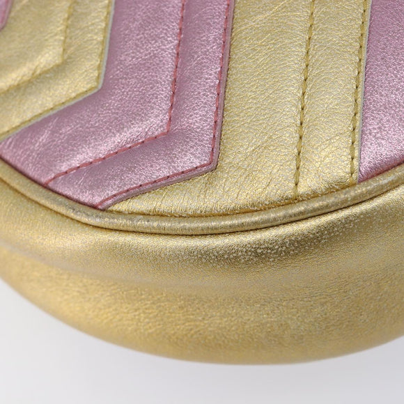 GUCCI GG Marmont Chain Shoulder Bag Leather Gold Pink 550154 Auth ka6138A