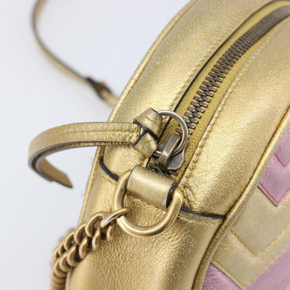 GUCCI GG Marmont Chain Shoulder Bag Leather Gold Pink 550154 Auth ka6138A