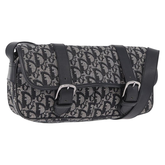 Christian Dior Trotter Canvas Shoulder Bag Black Silver Auth ka6139V