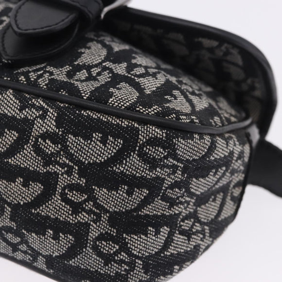 Christian Dior Trotter Canvas Shoulder Bag Black Silver Auth ka6139V