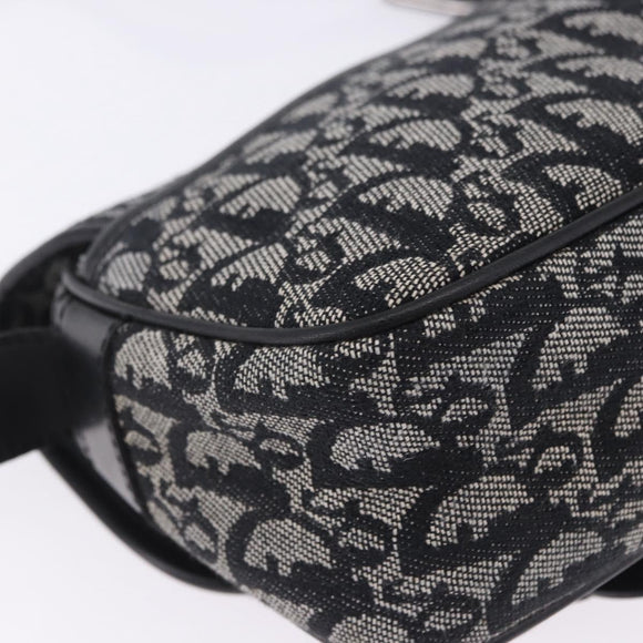 Christian Dior Trotter Canvas Shoulder Bag Black Silver Auth ka6139V