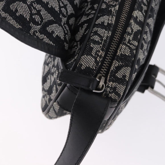 Christian Dior Trotter Canvas Shoulder Bag Black Silver Auth ka6139V