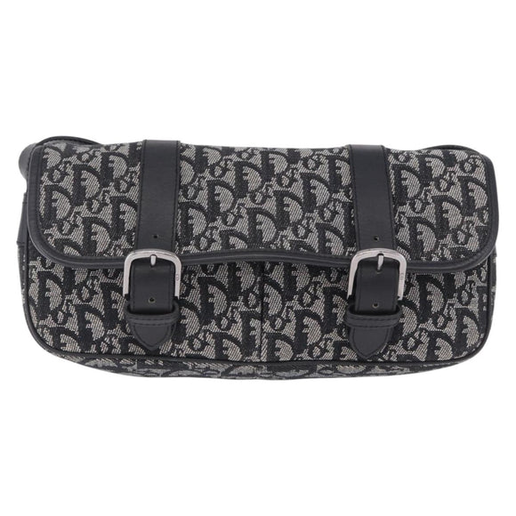 Christian Dior Trotter Canvas Shoulder Bag Black Silver Auth ka6139V