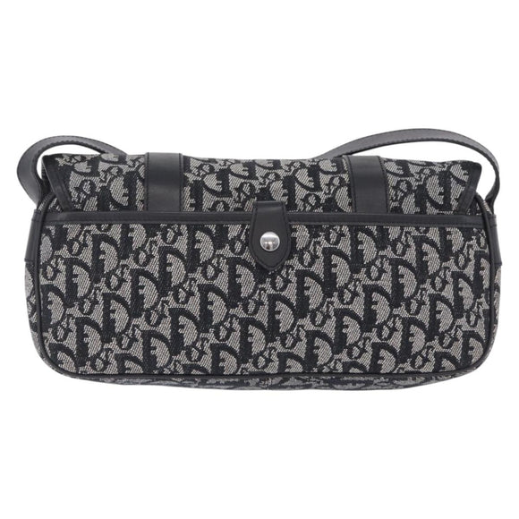 Christian Dior Trotter Canvas Shoulder Bag Black Silver Auth ka6139V