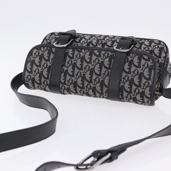 Christian Dior Trotter Canvas Shoulder Bag Black Silver Auth ka6139V