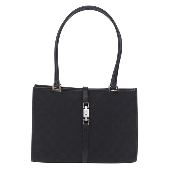 GUCCI GG Canvas Jackie Hand Bag Black Silver 002 1073 Auth ka6140A