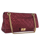CHANEL 2.55 Matelasse Chain Shoulder Bag Lamb Skin Red Gold CC Auth ka6142SAV-1