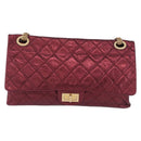 CHANEL 2.55 Matelasse Chain Shoulder Bag Lamb Skin Red Gold CC Auth ka6142SAV-13