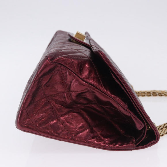 CHANEL 2.55 Matelasse Chain Shoulder Bag Lamb Skin Red Gold CC Auth ka6142SAV