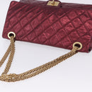 CHANEL 2.55 Matelasse Chain Shoulder Bag Lamb Skin Red Gold CC Auth ka6142SAV-6