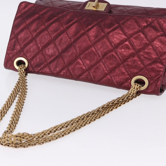 CHANEL 2.55 Matelasse Chain Shoulder Bag Lamb Skin Red Gold CC Auth ka6142SAV