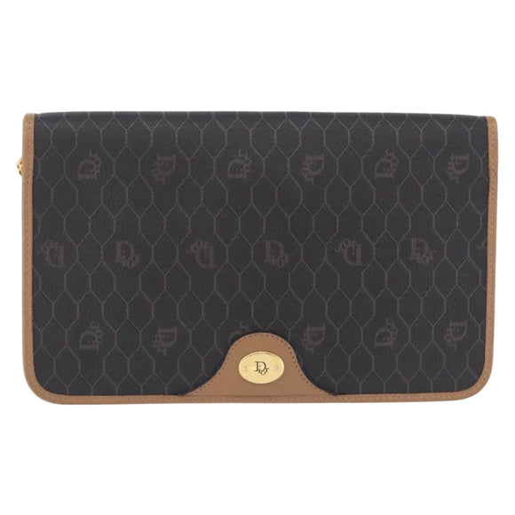 Christian Dior Honeycomb Chain Shoulder Bag PVC Black Gold Tone Auth ka6143A