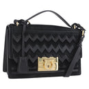Salvatore Ferragamo Gancini Hand Bag Suede 2way Black Gold Tone Auth ka6147-1