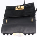 Salvatore Ferragamo Gancini Hand Bag Suede 2way Black Gold Tone Auth ka6147-17