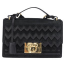 Salvatore Ferragamo Gancini Hand Bag Suede 2way Black Gold Tone Auth ka6147-2