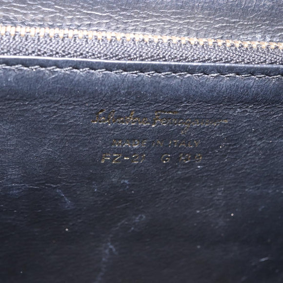 Salvatore Ferragamo Gancini Hand Bag Suede 2way Black Gold Tone Auth ka6147
