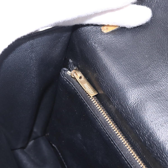 Salvatore Ferragamo Gancini Hand Bag Suede 2way Black Gold Tone Auth ka6147
