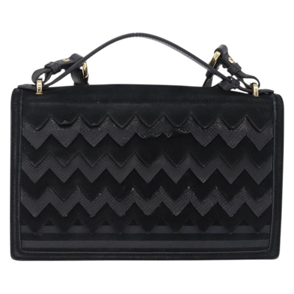 Salvatore Ferragamo Gancini Hand Bag Suede 2way Black Gold Tone Auth ka6147