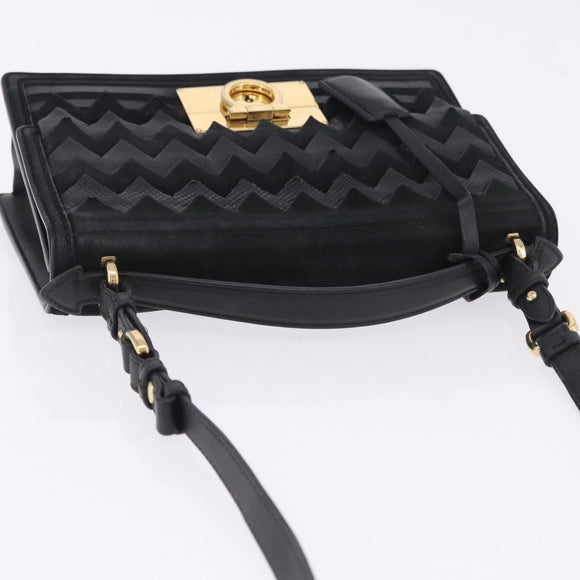 Salvatore Ferragamo Gancini Hand Bag Suede 2way Black Gold Tone Auth ka6147