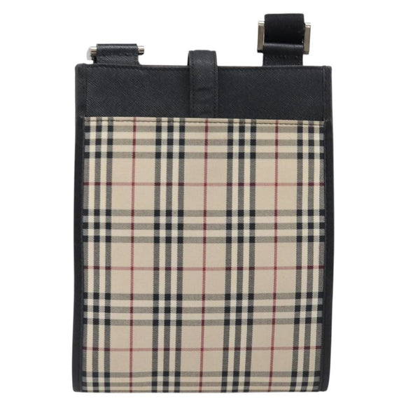 BURBERRY Nova Check Shoulder Bag Canvas Beige Silver Auth ka6151