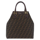 FENDI Zucca Canvas Hand Bag Brown Gold Tone Auth ka6152-13