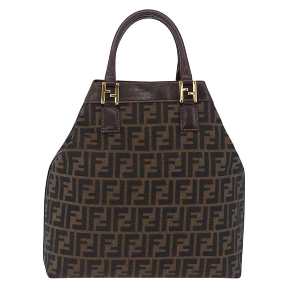 FENDI Zucca Canvas Hand Bag Brown Gold Tone Auth ka6152