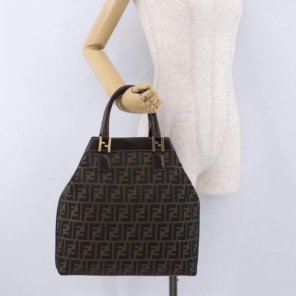 FENDI Zucca Canvas Hand Bag Brown Gold Tone Auth ka6152