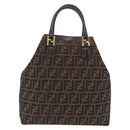 FENDI Zucca Canvas Hand Bag Brown Gold Tone Auth ka6152-3