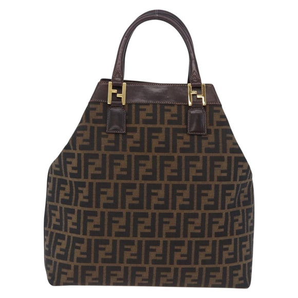 FENDI Zucca Canvas Hand Bag Brown Gold Tone Auth ka6152