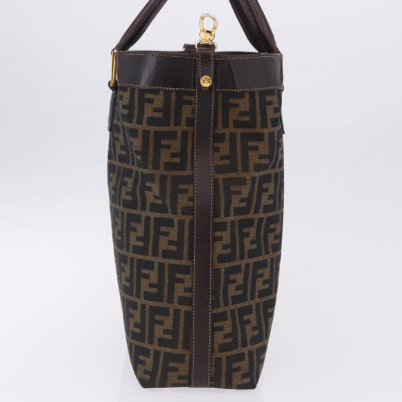 FENDI Zucca Canvas Hand Bag Brown Gold Tone Auth ka6152