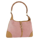 GUCCI Jackie Bamboo Hand Bag Suede Pink Gold Tone 001 4060 Auth ka6156-1