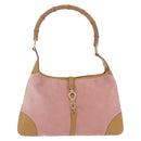 GUCCI Jackie Bamboo Hand Bag Suede Pink Gold Tone 001 4060 Auth ka6156-2