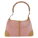 GUCCI Jackie Bamboo Hand Bag Suede Pink Gold Tone 001 4060 Auth ka6156-3