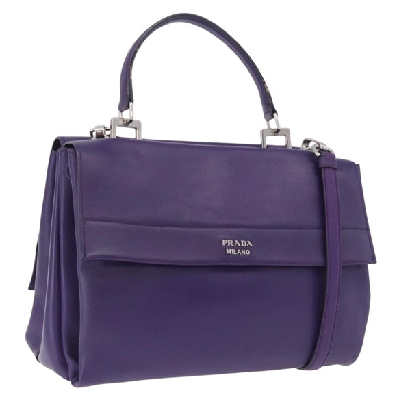 PRADA Hand Bag Leather Purple Silver Auth ka6163