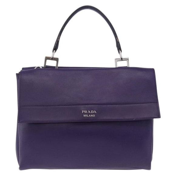 PRADA Hand Bag Leather Purple Silver Auth ka6163