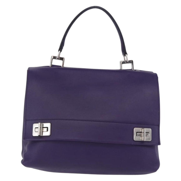 PRADA Hand Bag Leather Purple Silver Auth ka6163