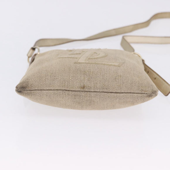 SAINT LAURENT Shoulder Bag Canvas Beige Gold Tone Auth ka6165