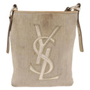 SAINT LAURENT Shoulder Bag Canvas Beige Gold Tone Auth ka6165-13