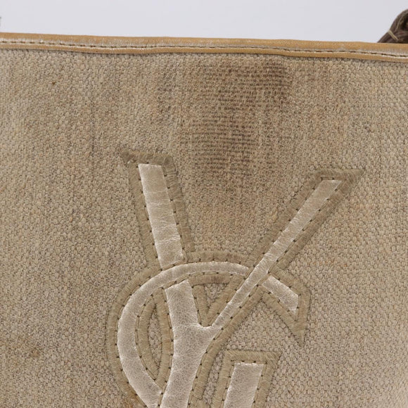 SAINT LAURENT Shoulder Bag Canvas Beige Gold Tone Auth ka6165