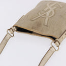 SAINT LAURENT Shoulder Bag Canvas Beige Gold Tone Auth ka6165-8